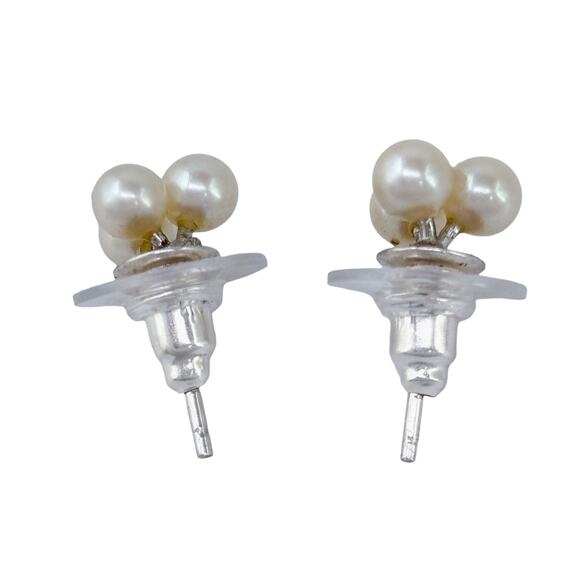 Estate Sterling Silver 925 Triplet Pearl Stud Earrings - Picture 6 of 9